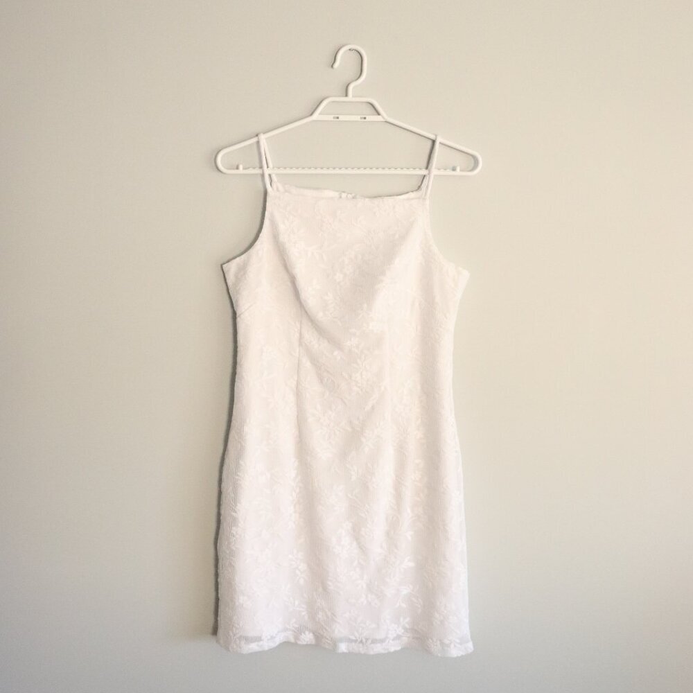 Vntg Mirrors Women's Sz Lrg White Square Neck Bridal‎ Lined Midi Lace Dress